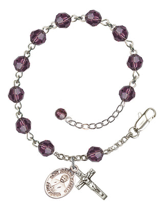 Sterling Silver 6mm Austrian Crystal Saint Joseph Marello Rosary Bracelet in Amethyst Engraved Catholic Saint Jewelry