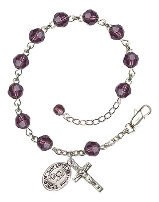 Sterling Silver 6mm Austrian Crystal Saint Kateri Tekakwitha Rosary Bracelet in Amethyst Engraved Catholic Saint Jewelry