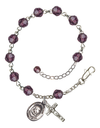 Sterling Silver 6mm Austrian Crystal Saint John XXIII Rosary Bracelet in Amethyst Engraved Catholic Saint Jewelry