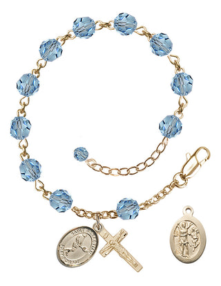Adjustable 14 Karat Gold-Filled 6mm Austrian Crystal Saint Sebastian/Tennis Rosary Bracelet in Aqua