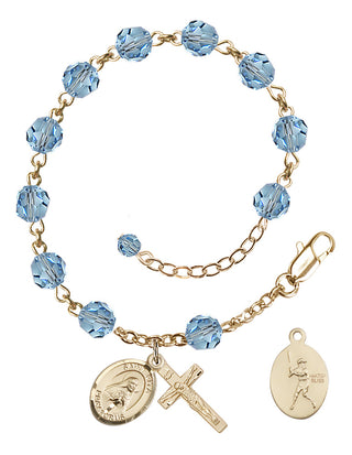 Adjustable 14 Karat Gold-Filled 6mm Austrian Crystal Saint Rita / Baseball Rosary Bracelet in Aqua