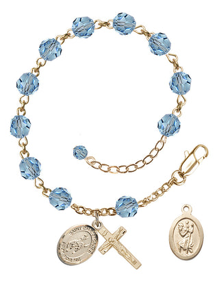 Adjustable 14 Karat Gold-Filled 6mm Austrian Crystal Saint Christopher / Rodeo Rosary Bracelet in Aqua