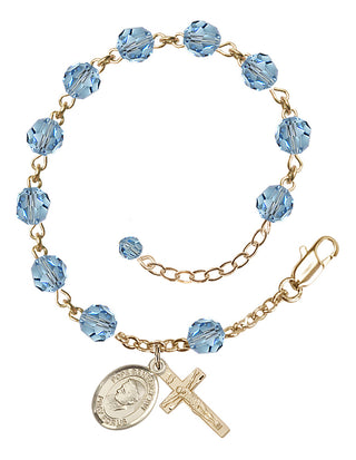 Adjustable 14 Karat Gold 6mm Austrian Crystal Pope Emeritace Benedict XVI Rosary Bracelet in Aqua