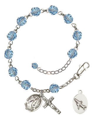 Adjustable Sterling Silver 6mm Austrian Crystal Saint Joseph of Cupertino Rosary Bracelet in Aqua
