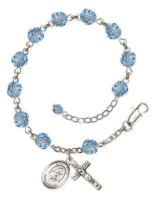 Sterling Silver 6mm Austrian Crystal Saint Rita of Cascia Rosary Bracelet in Aqua Engraved Catholic Saint Jewelry