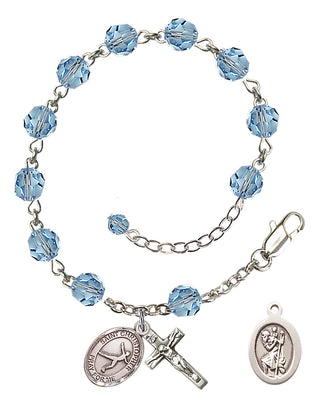 Adjustable Sterling Silver 6mm Austrian Crystal Saint Christopher/Figure Skating Rosary Bracelet in Aqua