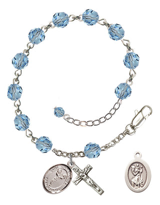 Adjustable Sterling Silver 6mm Austrian Crystal Saint Christopher/Cheerleading Rosary Bracelet in Aqua