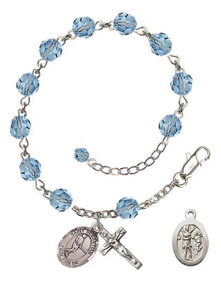 Adjustable Sterling Silver 6mm Austrian Crystal Saint Sebastian/Tennis Rosary Bracelet in Aqua