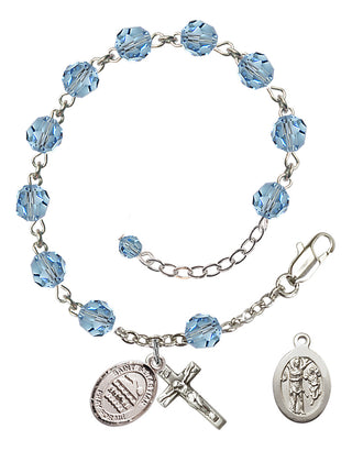 Adjustable Sterling Silver 6mm Austrian Crystal Saint Sebastian/Swimming Rosary Bracelet in Aqua