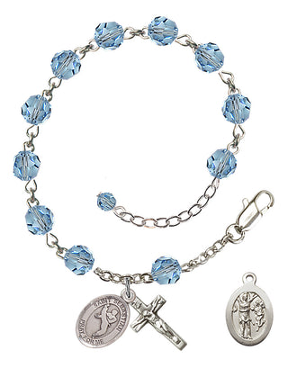 Adjustable Sterling Silver 6mm Austrian Crystal Saint Sebastian/Martial Arts Rosary Bracelet in Aqua
