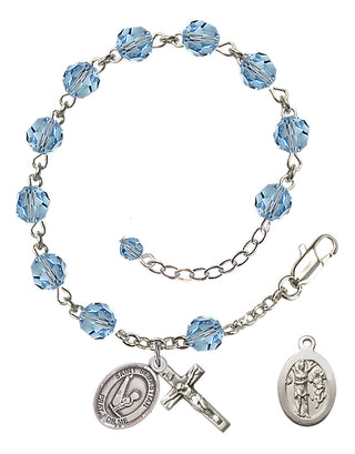 Adjustable Sterling Silver 6mm Austrian Crystal Saint Sebastian/Gymnastics Rosary Bracelet in Aqua