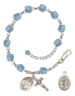 Adjustable Sterling Silver 6mm Austrian Crystal Saint Sebastian / Volleyball Rosary Bracelet in Aqua