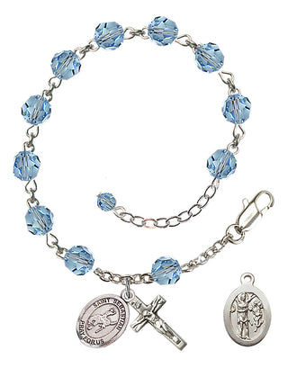 Adjustable Sterling Silver 6mm Austrian Crystal Saint Sebastian / Rodeo Rosary Bracelet in Aqua