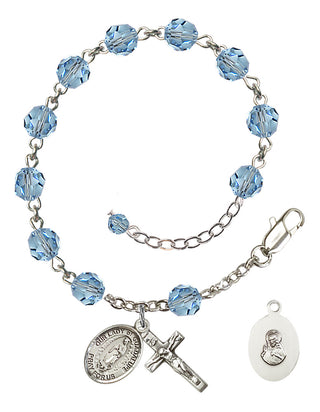 Sterling Silver 6mm Austrian Crystal Our Lady of Guadalupe Rosary Bracelet in Aqua Engraved Catholic Saint Jewelry