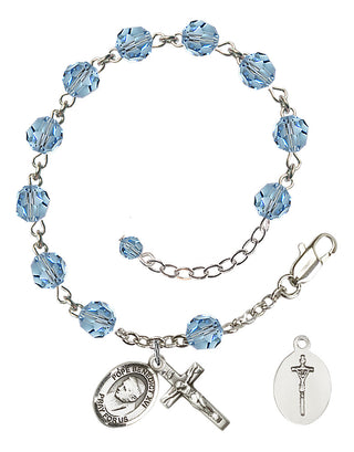 Adjustable Sterling Silver 6mm Austrian Crystal Pope Emeritace Benedict XVI Rosary Bracelet in Aqua