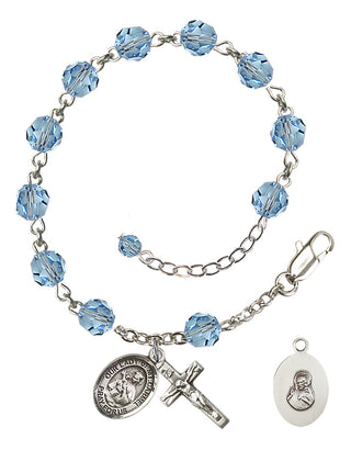 Adjustable Sterling Silver 6mm Austrian Crystal Our Lady of Mount Carmel Rosary Bracelet in Aqua