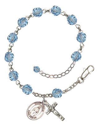 Sterling Silver 6mm Austrian Crystal Saint Odilia Rosary Bracelet in Aqua Engraved Catholic Saint Jewelry