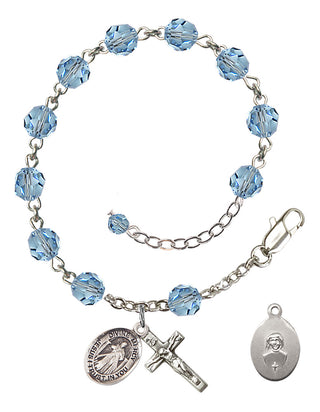 Adjustable Sterling Silver 6mm Austrian Crystal Divine Mercy Rosary Bracelet in Aqua