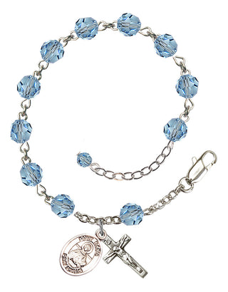 Sterling Silver 6mm Austrian Crystal Saint Daria Rosary Bracelet in Aqua Engraved Catholic Saint Jewelry