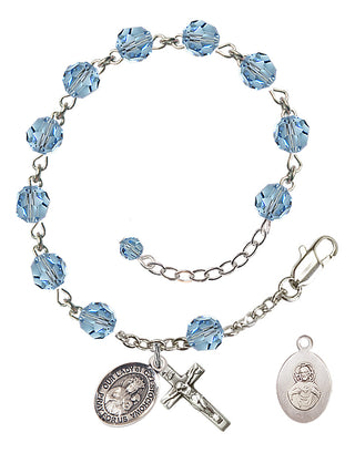 Adjustable Sterling Silver 6mm Austrian Crystal Our Lady of Czestochowa Rosary Bracelet in Aqua