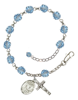 Adjustable Sterling Silver 6mm Austrian Crystal Miraculous Rosary Bracelet in Aqua
