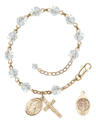 14kt Gold-Filled 6mm Austrian Crystal St. Benedict Rosary Bracelet in Crystal | Engravable