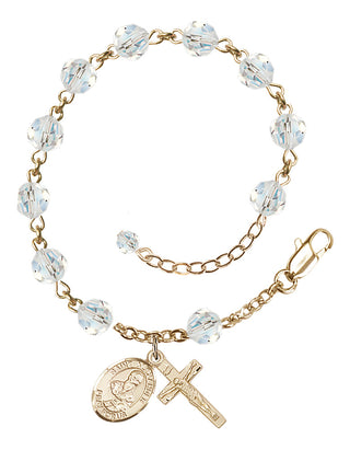 14kt Gold-Filled 6mm Austrian Crystal Saint Alexander Sauli Rosary Bracelet in Crystal Engraved Catholic Saint Jewelry