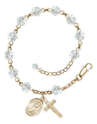 14kt Gold-Filled 6mm Austrian Crystal Saint Francis of Assisi Rosary Bracelet in Crystal Engraved Catholic Saint Jewelry