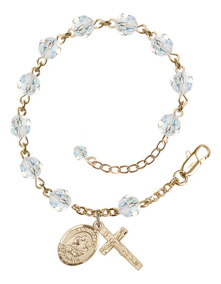 14kt Gold-Filled 6mm Austrian Crystal Saint Jason Rosary Bracelet in Crystal Engraved Catholic Saint Jewelry