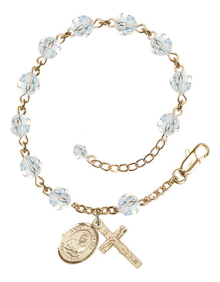 14kt Gold-Filled 6mm Austrian Crystal Saint Lawrence Rosary Bracelet in Crystal Engraved Catholic Saint Jewelry