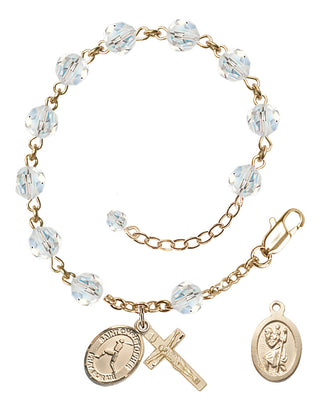 Adjustable 14 Karat Gold-Filled 6mm Austrian Crystal Saint Christopher/Baseball Rosary Bracelet in Crystal