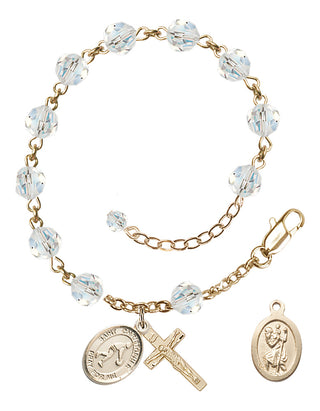 Adjustable 14 Karat Gold-Filled 6mm Austrian Crystal Saint Christopher/Basketball Rosary Bracelet in Crystal