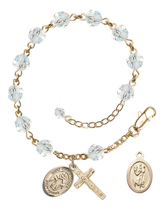Adjustable 14 Karat Gold-Filled 6mm Austrian Crystal Saint Christopher/Wrestling Rosary Bracelet in Crystal