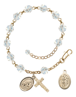 Adjustable 14 Karat Gold-Filled 6mm Austrian Crystal Saint Sebastian/Basketball Rosary Bracelet in Crystal