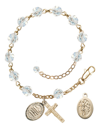 Adjustable 14 Karat Gold-Filled 6mm Austrian Crystal Saint Sebastian/Swimming Rosary Bracelet in Crystal