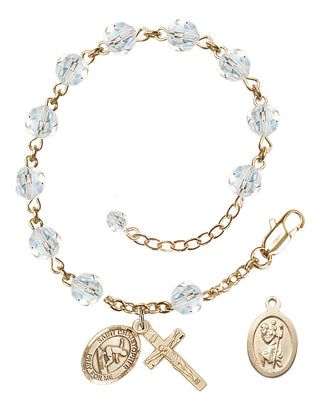 Adjustable 14 Karat Gold-Filled 6mm Austrian Crystal Saint Christopher/Surfing Rosary Bracelet in Crystal