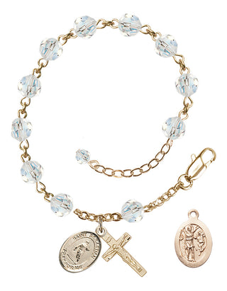 Adjustable 14 Karat Gold-Filled 6mm Austrian Crystal Saint Sebastian / Rugby Rosary Bracelet in Crystal