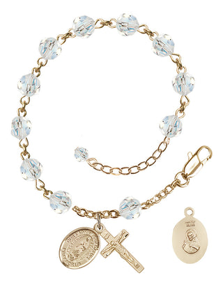14kt Gold-Filled 6mm Austrian Crystal Our Lady of Guadalupe Rosary Bracelet in Crystal Engraved Catholic Saint Jewelry