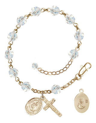 Adjustable 14 Karat Gold-Filled 6mm Austrian Crystal Our Lady of Mount Carmel Rosary Bracelet in Crystal