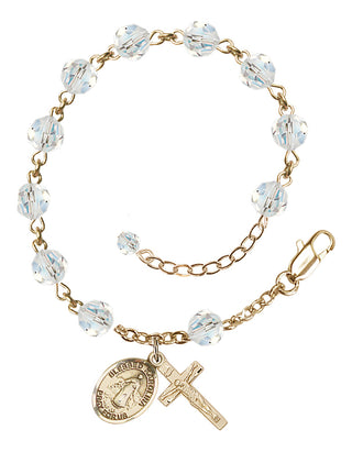 14kt Gold-Filled 6mm Austrian Crystal Bl. Karolina Kozkowna Rosary Bracelet in Crystal Engraved Catholic Saint Jewelry