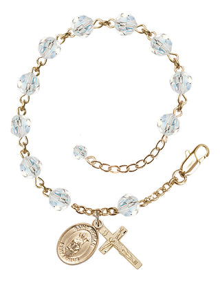 14kt Gold-Filled 6mm Austrian Crystal Saint Ronan Rosary Bracelet in Crystal Engraved Catholic Saint Jewelry