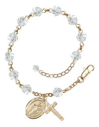 14kt Gold-Filled 6mm Austrian Crystal Saint Wolfgang Rosary Bracelet in Crystal Engraved Catholic Saint Jewelry