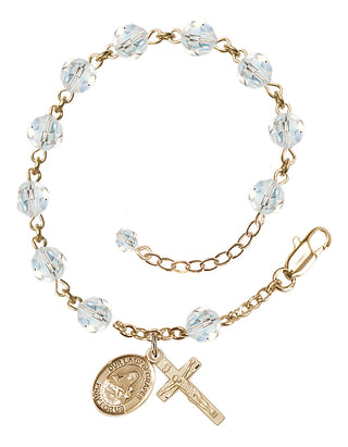 14kt Gold-Filled 6mm Austrian Crystal Our Lady of Grapes Rosary Bracelet in Crystal Engraved Catholic Saint Jewelry