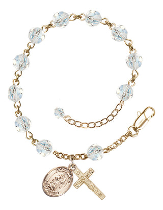 14kt Gold-Filled 6mm Austrian Crystal Saint Drogo Rosary Bracelet in Crystal Engraved Catholic Saint Jewelry