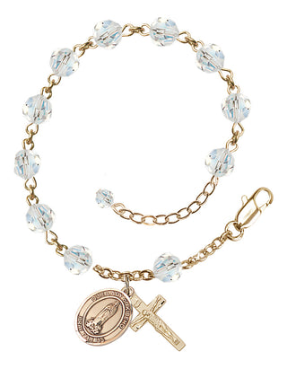 14kt Gold-Filled 6mm Austrian Crystal Our Lady of Kibeho Rosary Bracelet in Crystal Engraved Catholic Saint Jewelry