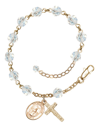 14kt Gold-Filled 6mm Austrian Crystal Saint Medard of Noyon Rosary Bracelet in Crystal Engraved Catholic Saint Jewelry