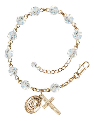 14kt Gold-Filled 6mm Austrian Crystal Saint John XXIII Rosary Bracelet in Crystal Engraved Catholic Saint Jewelry
