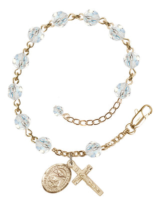 14kt Gold 6mm Austrian Crystal Saint Catherine Laboure Rosary Bracelet in Crystal Engraved Catholic Saint Jewelry
