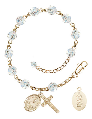 14kt Gold 6mm Austrian Crystal Scapular Rosary Bracelet in Crystal Engraved Catholic Saint Jewelry