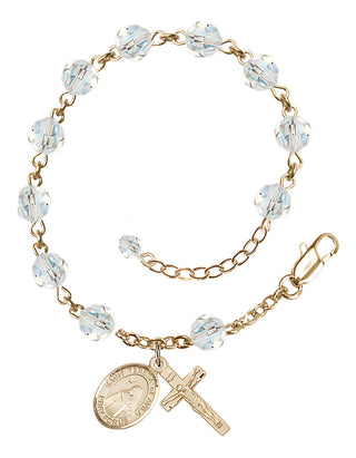 14kt Gold 6mm Austrian Crystal Saint Teresa of Avila Rosary Bracelet in Crystal Engraved Catholic Saint Jewelry